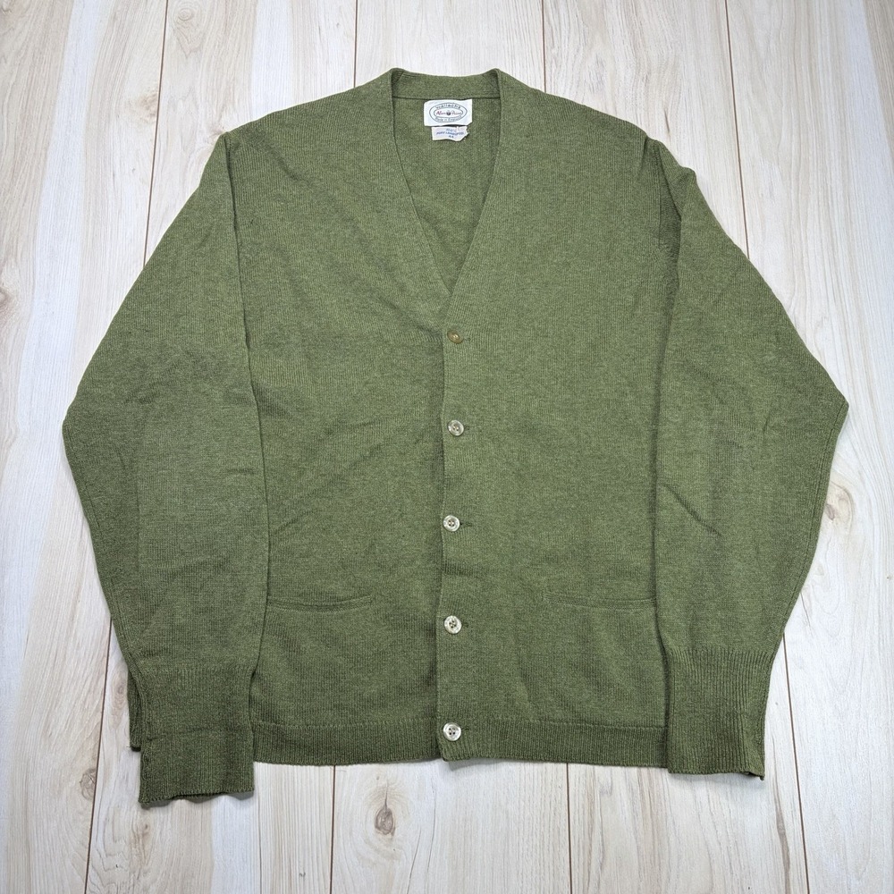 Alan Paine Pure Lambswool Knit Cardigan Mens Size 44 Green Vintage England Made